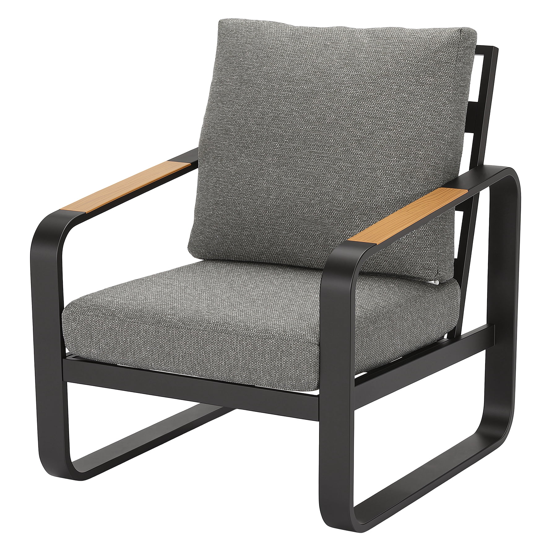 Fnova Outdoor Patio Chair, Heavy Duty Metal Frame Chair with Thick Cushion, Weather Resistant Outdoor Seating Furniture for Porch, Backyard, Balcony