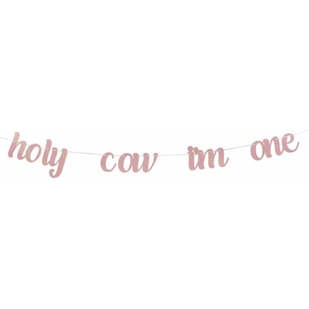 Holy Cow I'm One Banner Farm Animal 1st Birthday Party Birthday Banner Children Cowgirl Birthday Party Decoration Supplies Pink Glitter