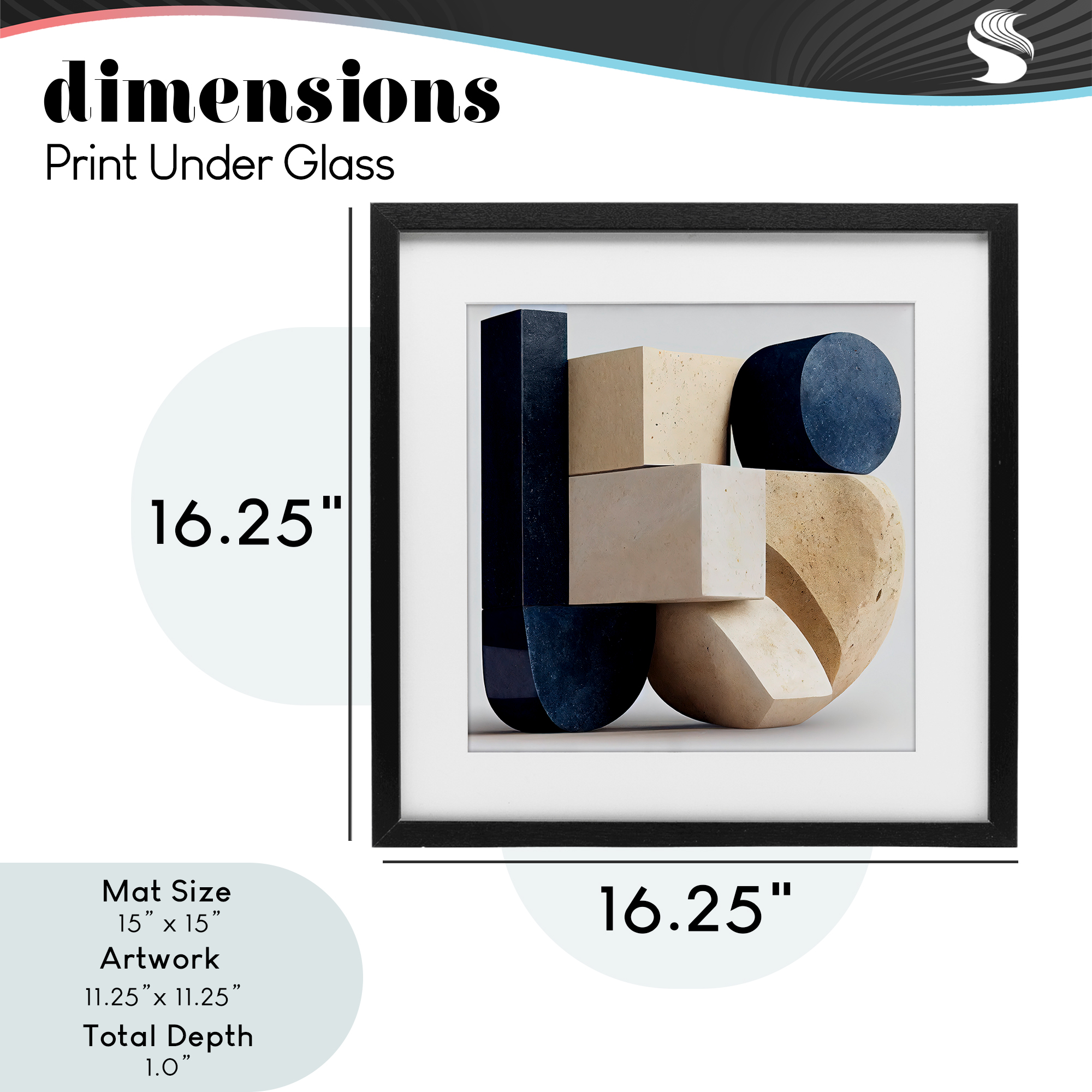 Shapes Of Things Geometric Contour Black Framed Print Under Glass, design by Sasha
