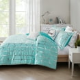 thumbnail image 6 of Regency Heights Twin/Twin-XL Size Comforter Set, 4-Piece Bedding Set for All Seasons, Geometric Metallic Comforter Bed Set with Decor Pillows for College Dorm, Aqua/Silver, 6 of 8