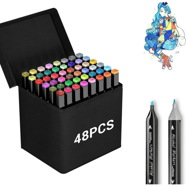 YOPTOP 48/60/80/120/168 Colors Art Markers Alcohol Markers Set, Double Ended Artist with Carrying Case Great for Coloring, Painting, Sketching, Card Making and Illustration,48 Colors