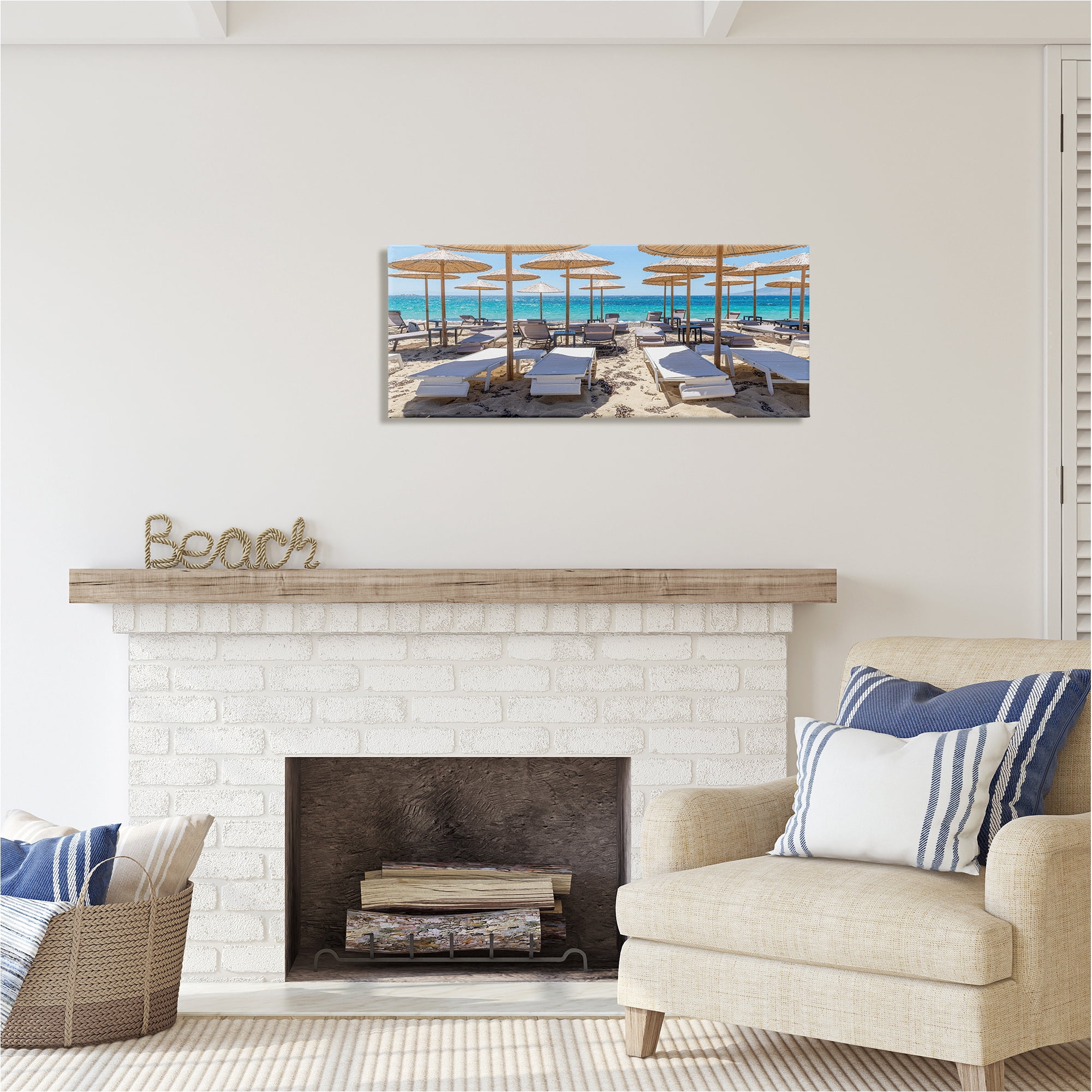 Stupell Industries Bamboo Beach Umbrellas Landscape Photography Gallery Wrapped Canvas Art Print Wall Art, 40 x 17