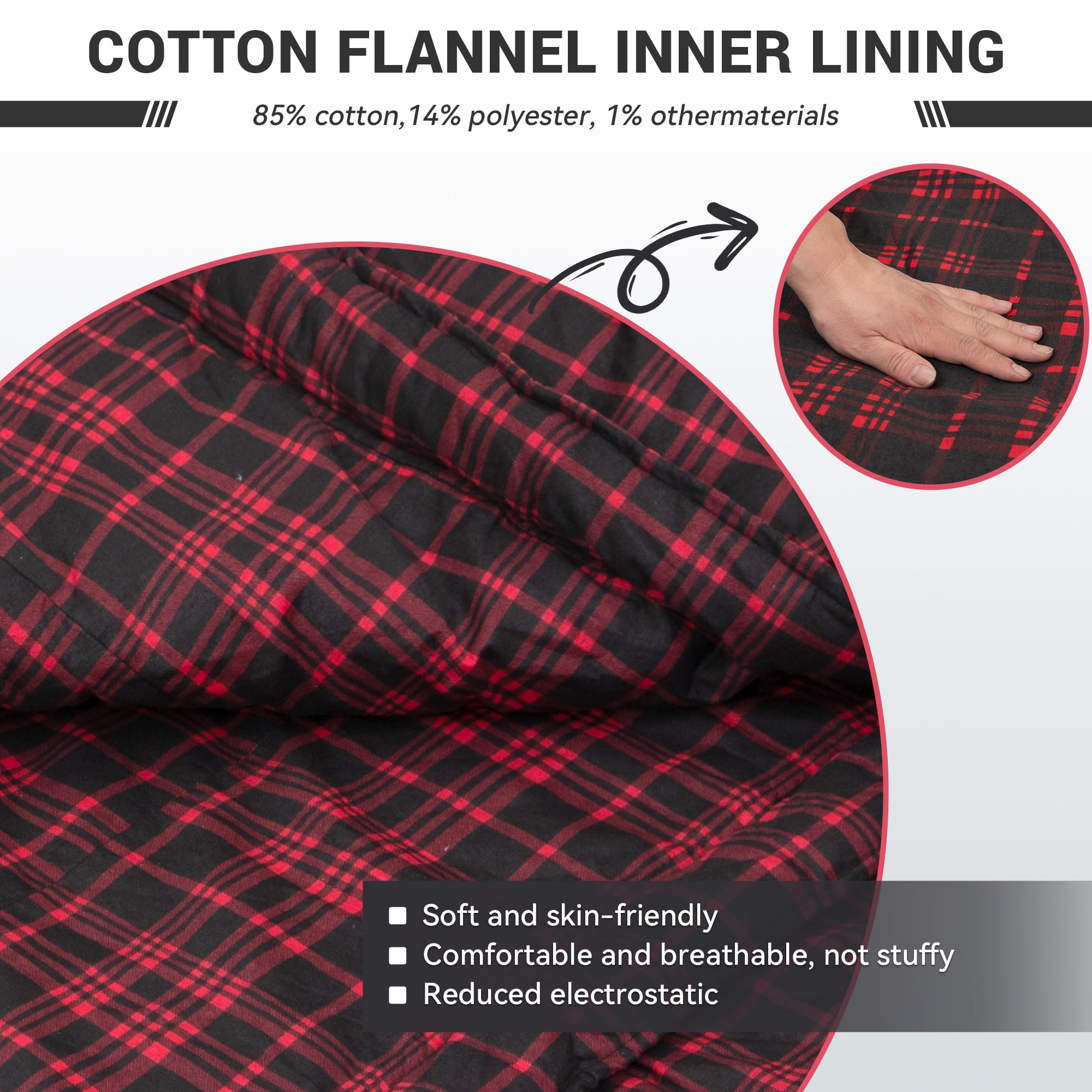 KingCamp XL Cotton Flannel Sleeping Bags, Oversized Weatherproof 3-Season Sleep bag with hood for Camping & Hiking & Backpacking, 17.6℉-54℉ (Black)
