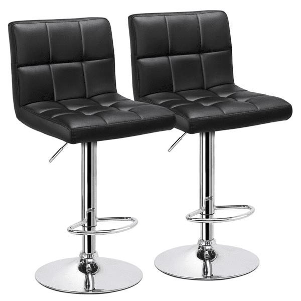 Faux Leather Swivel Bar Stool Set, Black Bar Chairs Leather