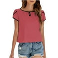 thumbnail image 4 of WXLWZYWL Women'S Solid Colour Round Neck Short Sleeve Summer Hollow Out T-Shirt Loose Top, 4 of 6