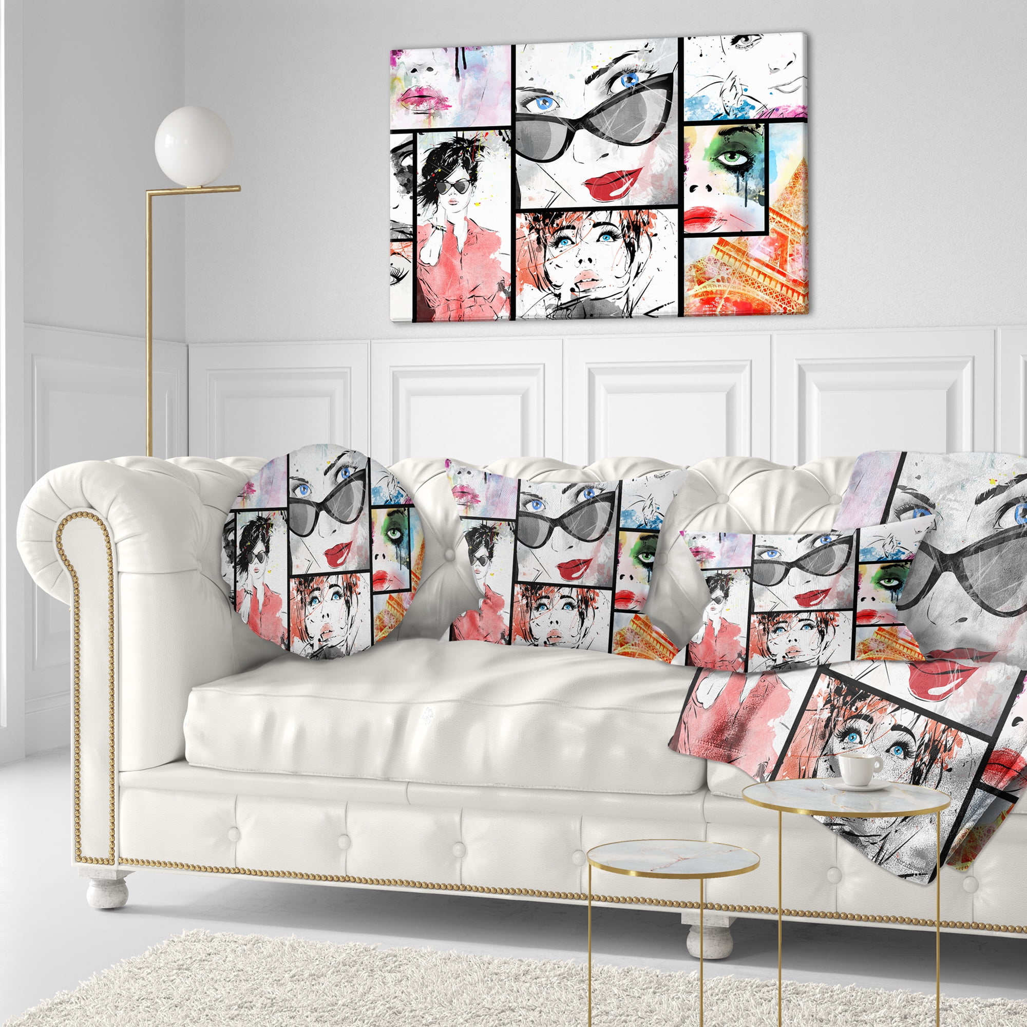 Designart Girls Collage - Abstract Portrait Throw Pillow - 12x20