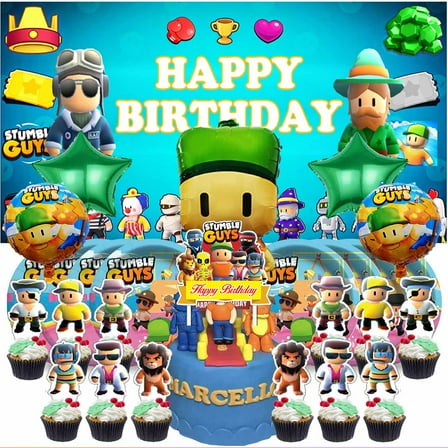 Stumble Guys Supplies Plates Decoration Backdrop Banner Birthday Decor Tableware Fans Balloons