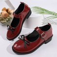 thumbnail image 4 of Women Patent Leather Bow Mary Jane Flat Shoes, Adjustable Metal Buckle Strap Low Block Heel Dress Shoes, Daily Walking, Work, Casual Party Outdoor, 4 of 9