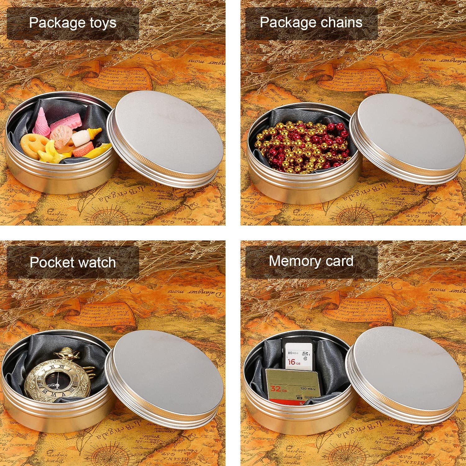 24 Pcs 4 oz Metal Tin Cans Aluminum Round Tin Containers Empty Cans with Screw Lid for Candle Storage Cosmetic Sample Travel Salve Cream