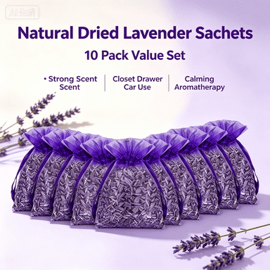 Natural Dried Lavender Sachets 10pcs – Strong Scent Herb Bags for Closets, Drawers, Cars, Calming Aromatherapy Pouches for Sleep, Home Freshening