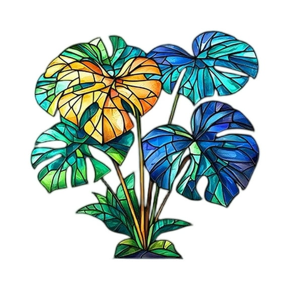 Stained Glass Monstera Wall Art – Colorful Tropical Leaf Suncatcher Panel for Home Window Decor, Handmade Decorative Hanging Ornament, Unique Gift