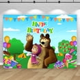 thumbnail image 3 of Fondo de fiesta Masha y el oso, fondo de fotografía para niños, niñas, primer y segundo cumpleaños, fiesta de flores, arbustos, pancarta de fotos, decoración, regalo, 3 of 5