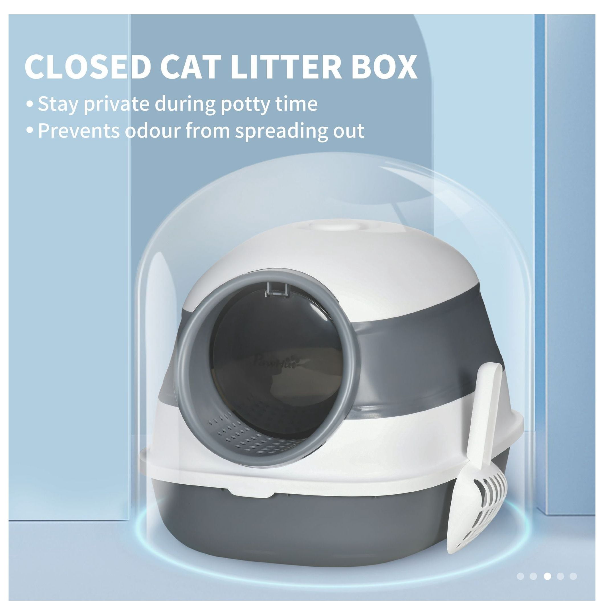 Cat Litter Box Covered, Dome Design with Door, White & Gray - Enclosed Pet Toilet for Privacy, Odor Control & Easy Cleaning