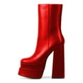 thumbnail image 2 of YDN Women Round Toe Mid Calf Boots Platform High Chunky Block Heels Side Zipper Booties Daily Dress Shoes Size Size 10 Red, 2 of 4