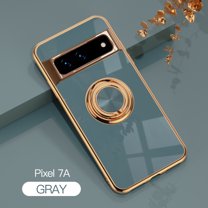 Allytech for Google Pixel 7A Case 2023, Ring Holder Electroplated Plating Silicone Edge 360 Rotation Kickstand Slim Soft Flexible TPU Protective Cover for Google Pixel 7a 5G 6.1-inch,Gray