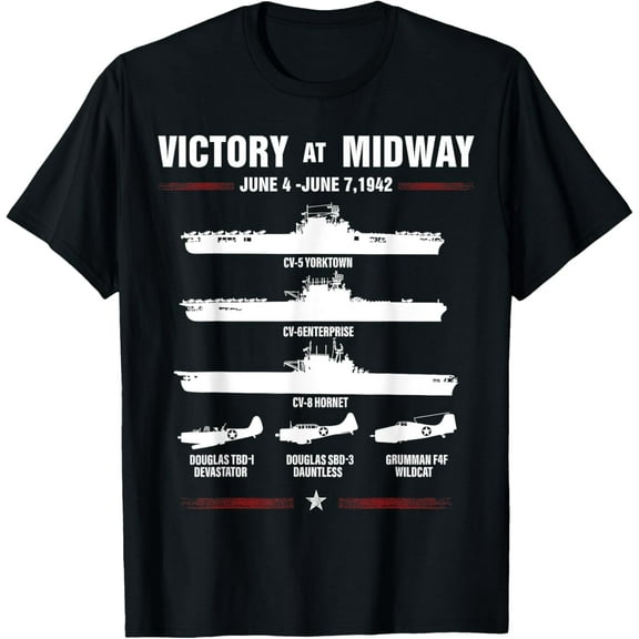victory at midway Battel world war 2 T-ShirtMen and women, Black T-shirt, size: Extra large