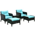 thumbnail image 2 of Outsunny 5 Pieces Rattan Wicker Lounge Chair Outdoor Patio Conversation Set with 2 Cushioned Chairs, 2 Ottomans & Glass Top Coffee Table, Blue, 2 of 9