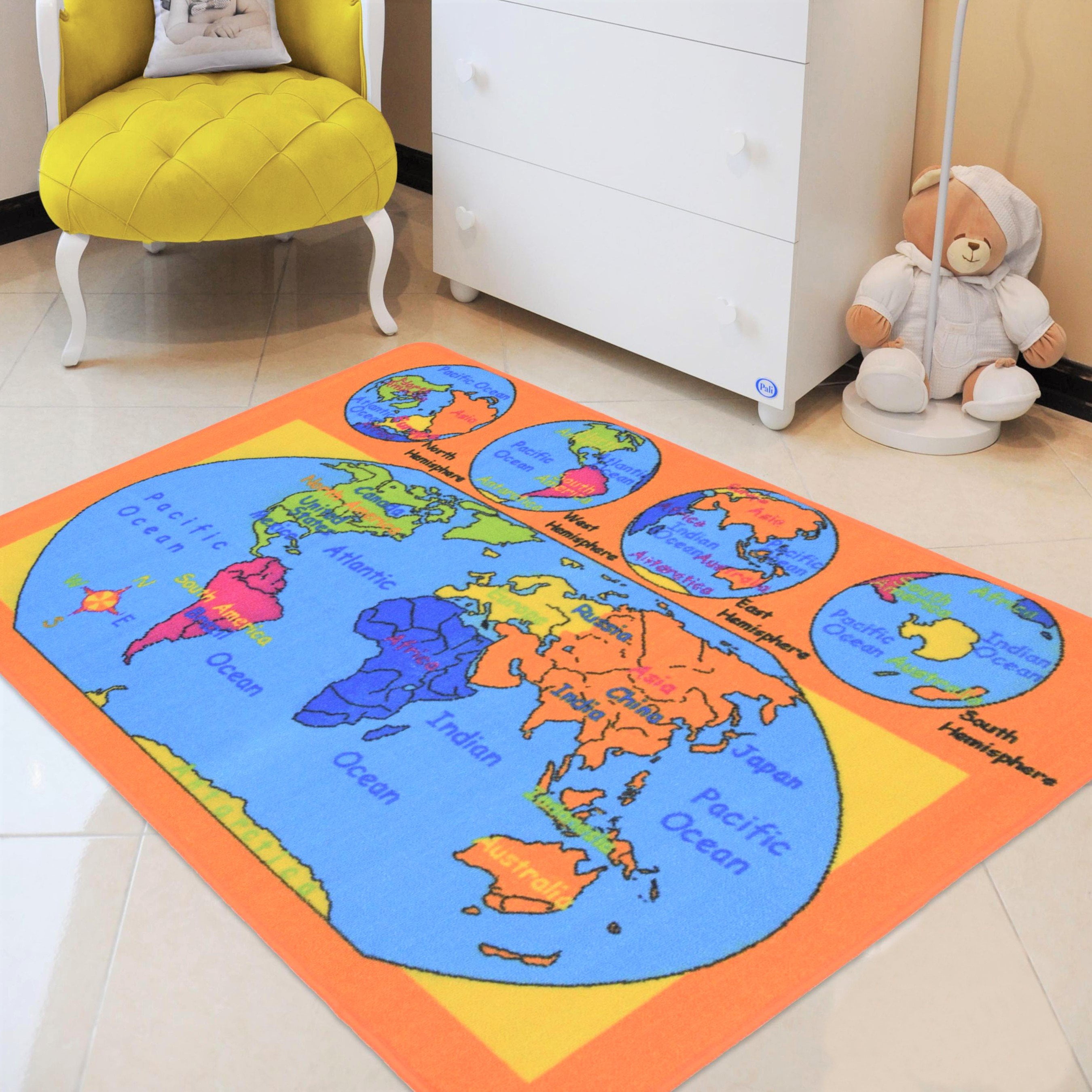 Kids Play Mat Educational Fun World Map Country Rugs Non-Slip Small Large 3 Size 