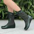 thumbnail image 6 of Green Womens Green Pu Knee-Length Boots With Round Toe And Lace-Up Front For Winter Casual And Flat Sole, 6 of 8