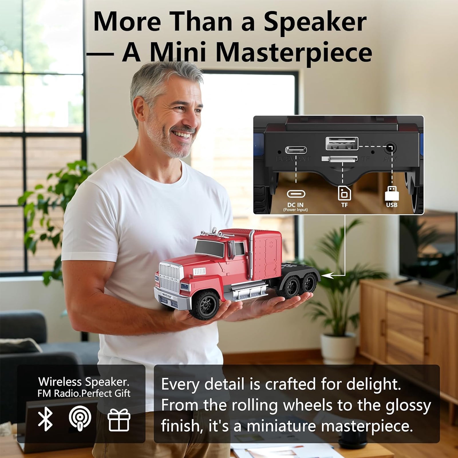 WSTER WS-570 Big Truck Model Bluetooth Speaker with USB TF Card AUX FM Radio TWS Pairing for Home OutdoorBeach Stereo Audio Subwoofers Birthday Gift(Red）