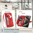 thumbnail image 4 of ShellTech Zipper Wallet Case for iPhone 11,Magnetic Closure Leather Card Slots Wallet Case Shockproof TPU Kickstand Cover with Lanyard,Red, 4 of 7