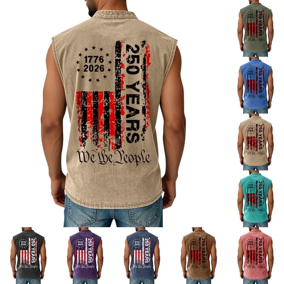 Havenx 4th Of July Shirts for Men Sleeveless American Flag Design Tank Henley Button Down Distressed Washed Tshirts with Pockets Casual 250 Years Of Freedom Cross Patriotic Polo Shirt,Turquoise L