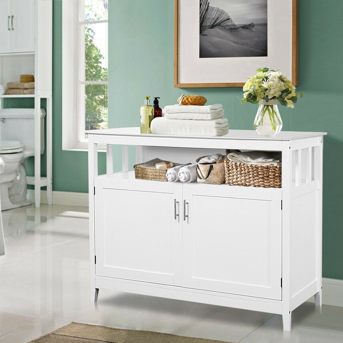 Costway Modern Kitchen Storage Cabinet Buffet Server Table Sideboard Dining Wood White Walmartcom Walmartcom