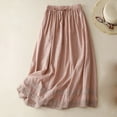 thumbnail image 4 of Womens Cotton Linen Midi Skirts Casual Swing Flowy Layer Skirt Elastic Waist Drawstring Skirts, 4 of 8