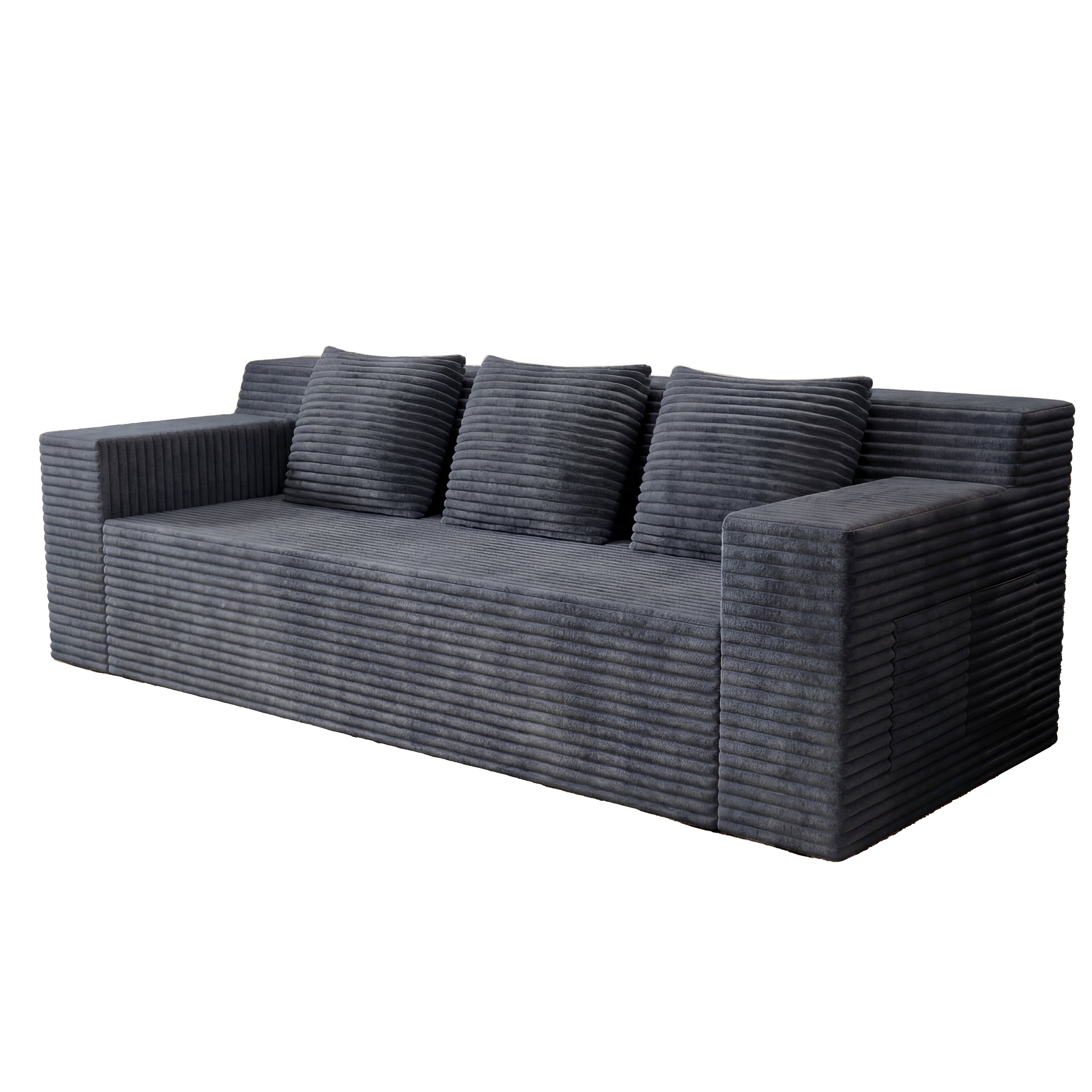 HSUNNS 71" 3 Setaser Sofa, Comfy Extra Deep Seat 3 Seater Couch for Living Room with Soft Upholstered, Free 3 Pillows and Side Pockets, No Assembly Required, Dark Grey