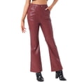 thumbnail image 4 of Pantalón Casual de Cuero Sintético Inspire Chic para Mujer, de Cintura Alta, Campana, Flare, Largo, PU, Color Burdeos, 4 of 6