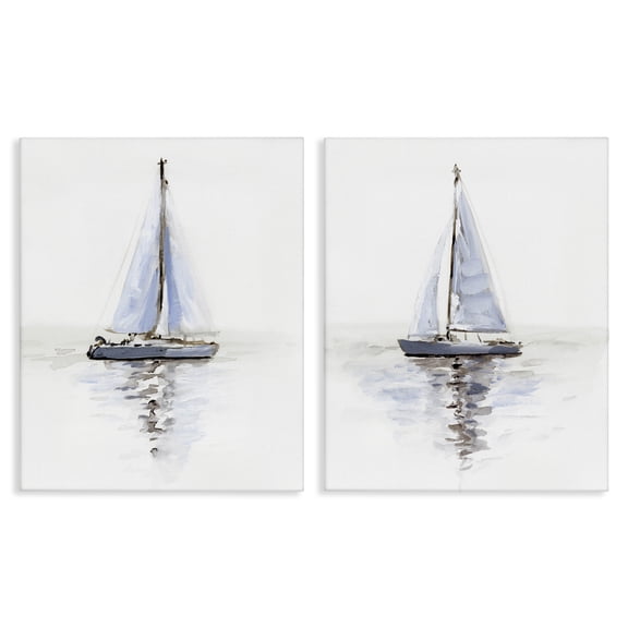 Stupell Industries Watercolor Sailboat Calm Water Transportation Painting Wrapped Canvas Art Print Wall Art, 16 x 20, Set of 2