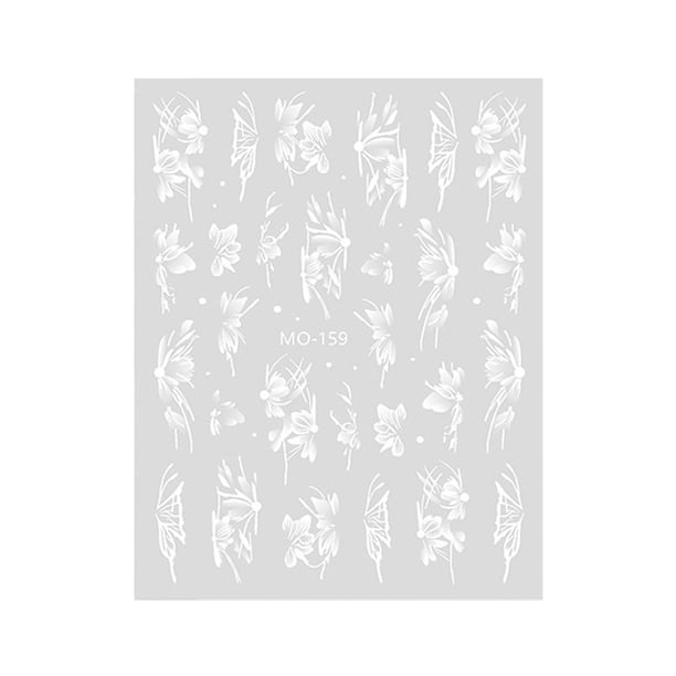 LUVCLS Pegatinas de mariposa 3D para decoración de uñas, diseño de mariposa líquida blanca