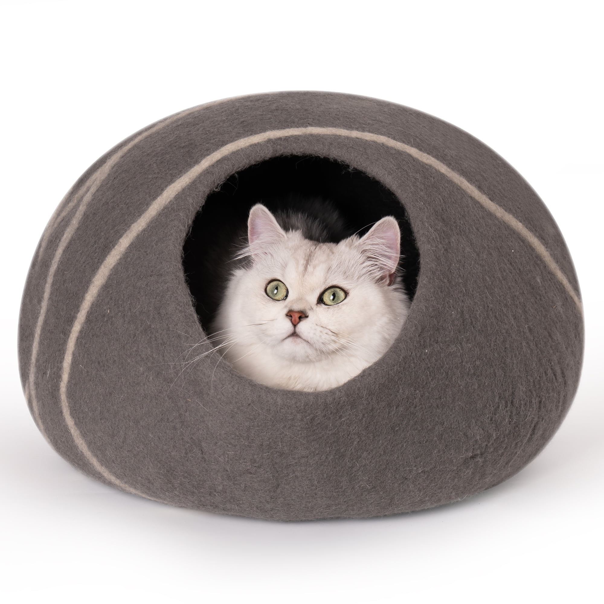 Pefilos 17.7 Inch Premium Felt Cat Bed Cave with Mouse Toy - Handmade Merino Wool Bed for Cats and Kittens, Gray Pefilos 17.7 Inch Premium Felt Cat Bed Cave with Mouse Toy - Handmade Merino Wool Bed for Cats and Kittens, Gray