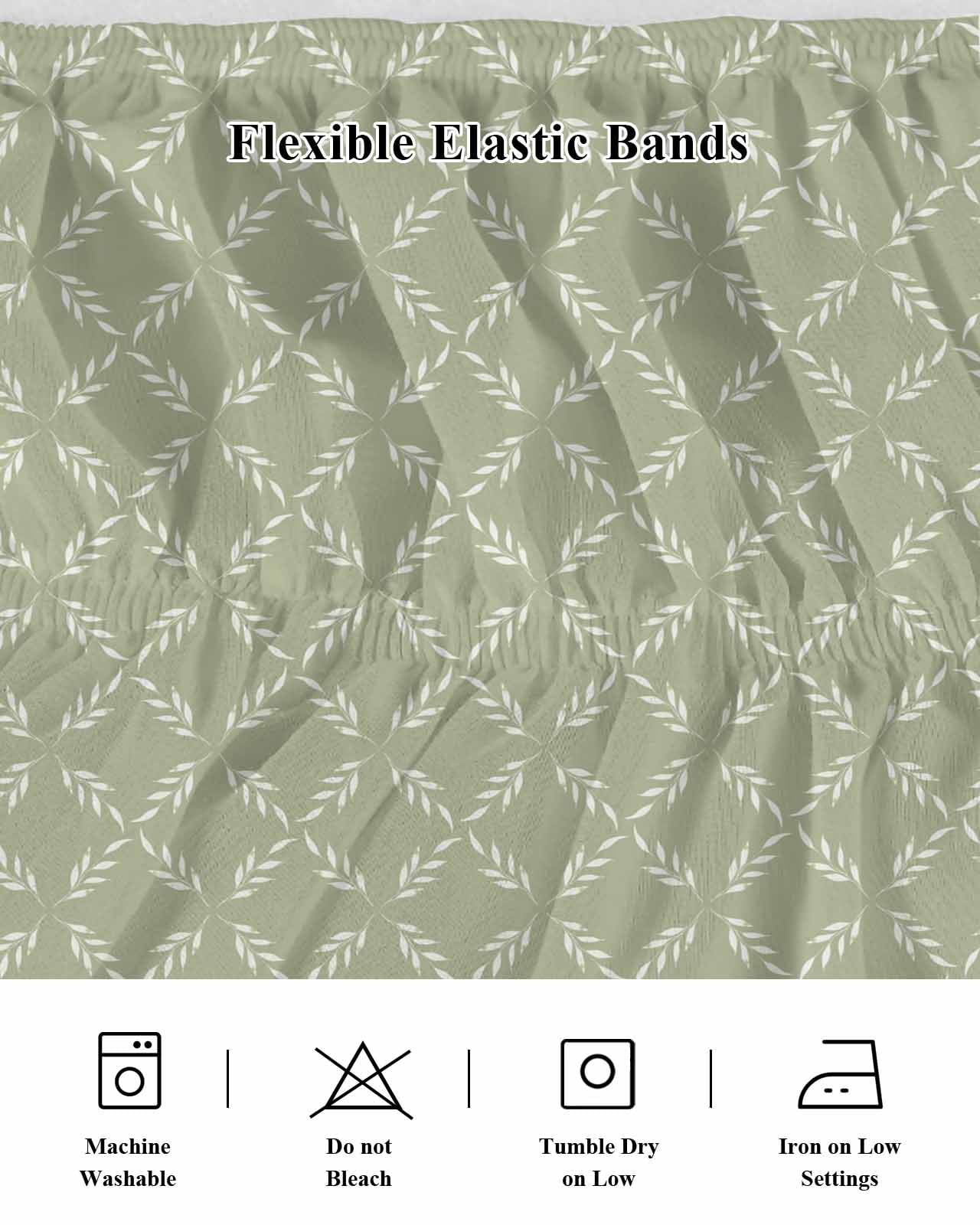 White Diamond Lattice Bed Skirt Green Retro Plaid Texture Bed Skirts Queen Size 16 Inch Drop, Wrap Around Dust Ruffle&nbsp;Bedskirt with Adjustable Elastic Belt for Queen Size Beds