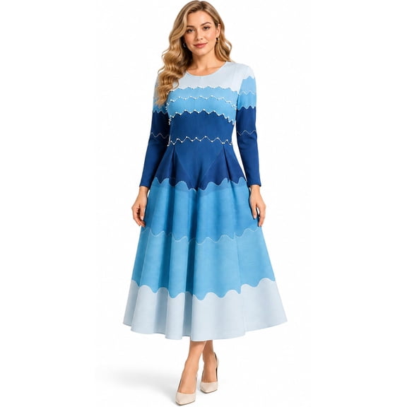 Bouncy Dresses for Women Church, Elegant Pearl Midi Bounce Dress, Flowy 3/4 Sleeve A-Line Bouncing Party Dress