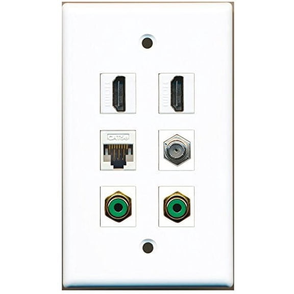 RiteAV - 2 HDMI 2 Port RCA Green 1 Port Coax Cable TV- F-Type 1 Port Cat5e Ethernet White Wall Plate