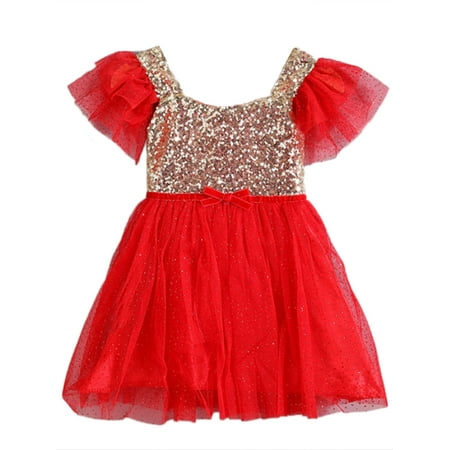 - StylesILove Gold Sequin Tulle Flower Girl Dress, 5 Colors (2-3 years / 120, Red)