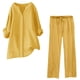 thumbnail image 1 of Conjuntos de 2 piezas para mujer: conjunto de blusa ancha y pantalones elásticos, camisa informal con cuello en V y pantalones para llevar en la calle o en la playa, poliéster, corte holgado, talla, 1 of 4
