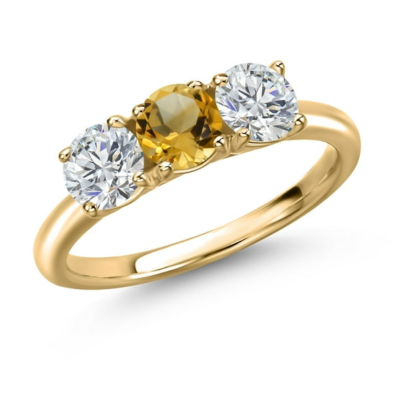 Gem Stone King 10K Yellow Gold Yellow Citrine and Lab Grown Diamond Engagement Ring for Women | 1.45 Cttw | Round 5MM | Gemstone November Birthstone | Size 6