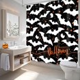 thumbnail image 3 of Halloween Shower Curtain, Happy Halloween Black White Bat Ghost Shower Curtain for Bathroom, Orange Star Moon Holiday Decor Waterproof Fabric Set with 12 Hooks 72x72 in, 3 of 6