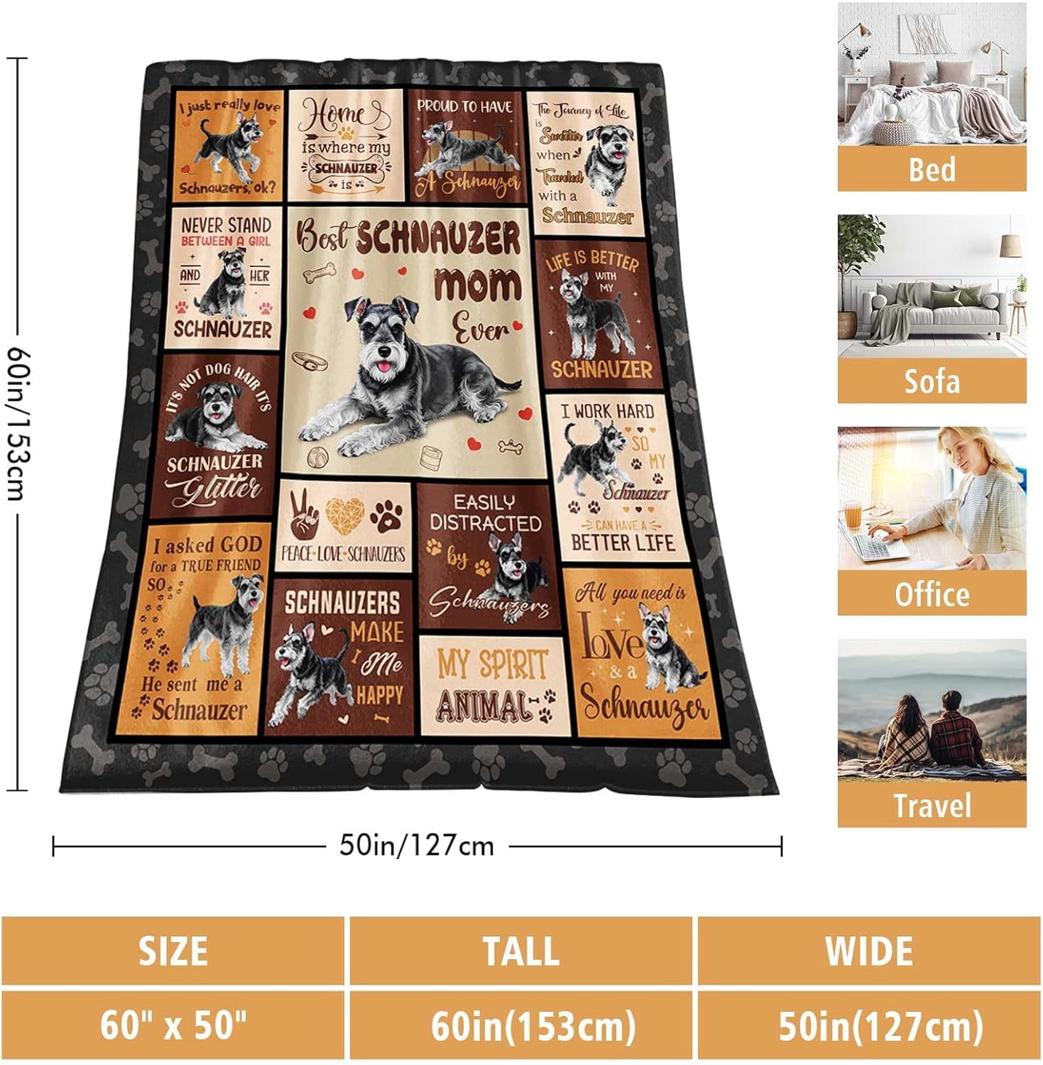 Schnauzer Gifts for Women, Schnauzers Mom Throw Blanket 60'' X 50" Schnauzers Dog Decor for Schnauzer Lovers Gifts