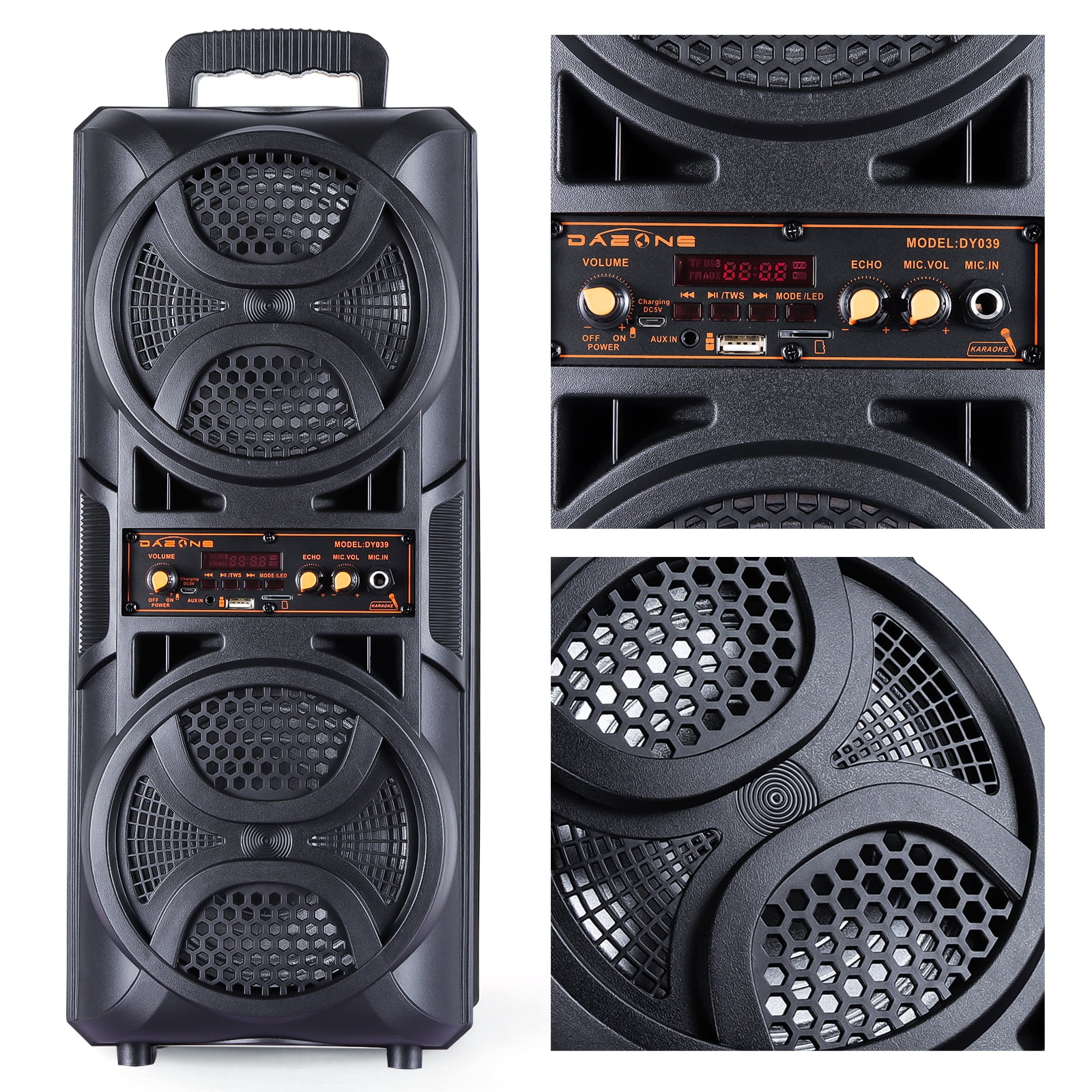 Funkeen Portable Bluetooth LED Speaker with Dual 6.5" Subwoofers, Black