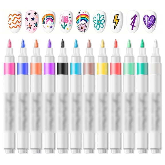 RAGUPEL 12 Colors Nail Art Pens for Painting Nails,3D Nail Art Markers | Quick-Drying,Highly Pigmented,Strong Coverage,Long-Lasting Nail Polish Pens,Diy Nail Design for Home Salon