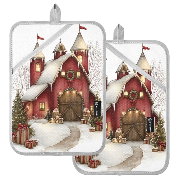 Ryvnso Christmas Red Pattern Oven Mitts Heat Resistant Pot Holders Set of 2 Hot Pads