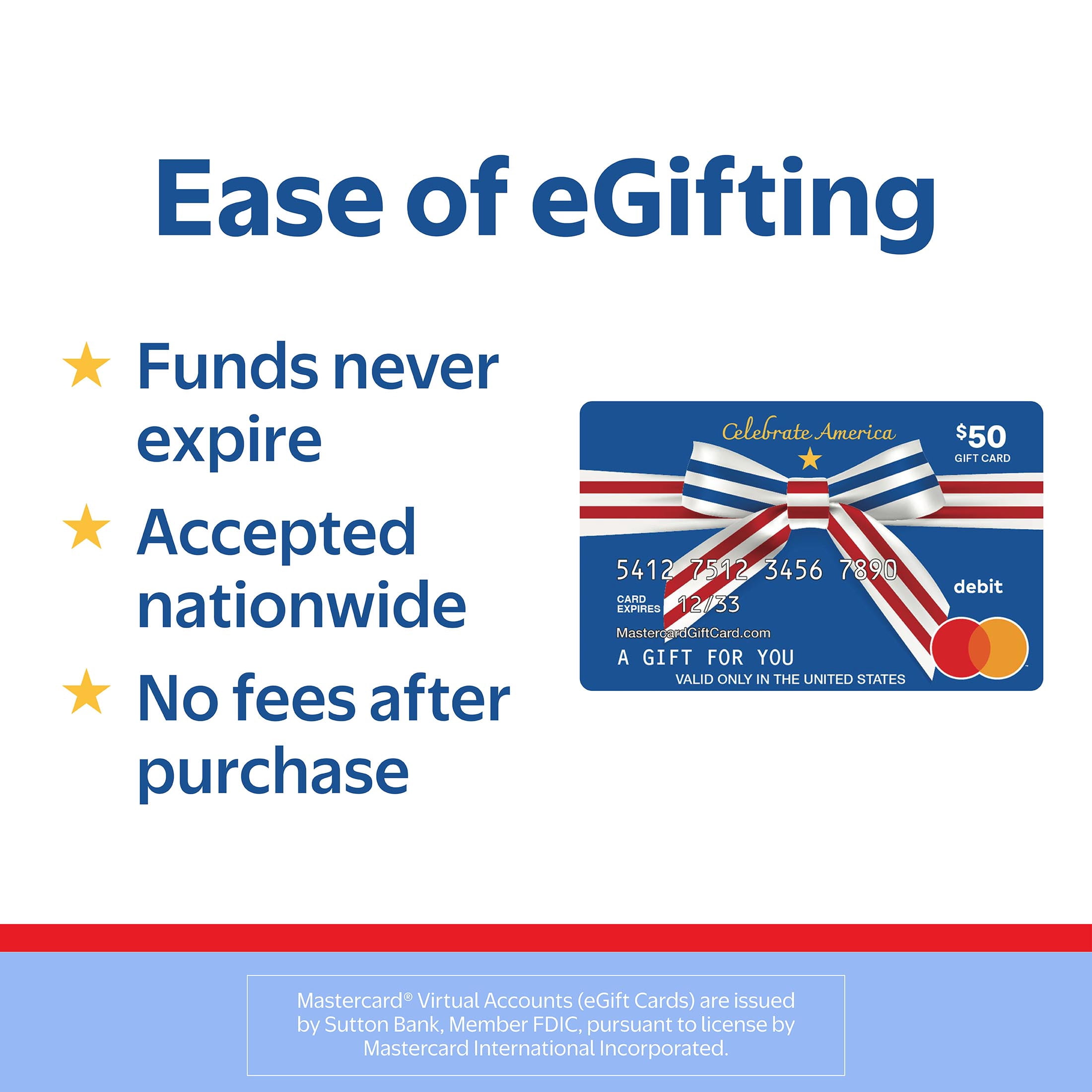 Mastercard® $50 eGift Card Patriotic Ribbon (Plus $4.84 Purchase Fee) [Email Delivery]