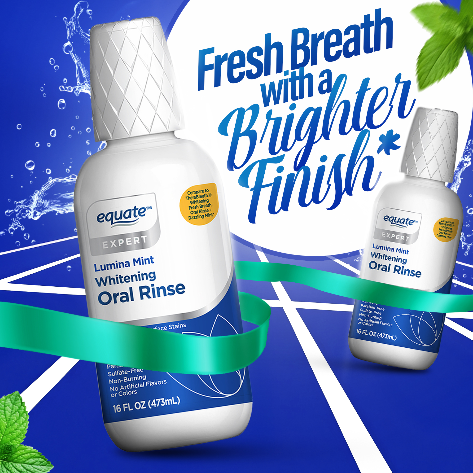 Equate Whitening Oral Rinse Mouthwash, Lumina Mint Flavor, 16 fl oz