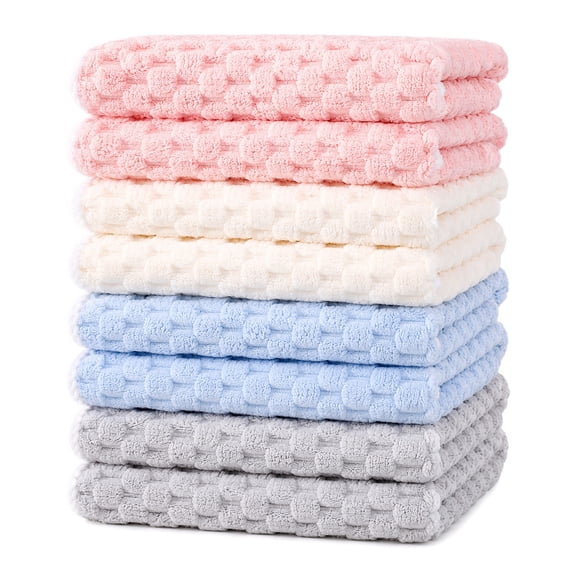8 Pack Cloud Grid Coral Fleece Towels, Large Soft Water Absorbent Bath Towels, Fluffy Household Facial Wash Cloths for Adult Daily Use