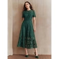 thumbnail image 4 of Emerald Green Lace Midi Dress With Short Sleeve And Ruffled Hem, 4 of 30