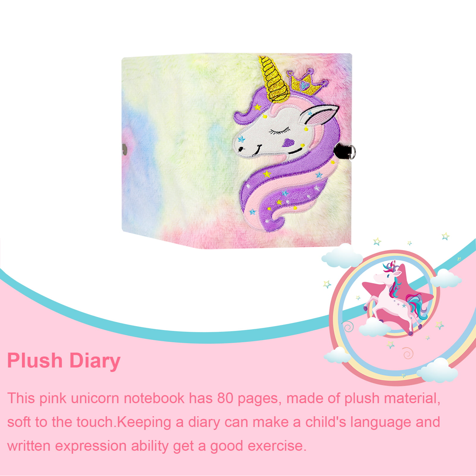 Jspupifip Unicorn Girls Journal with Lock, Unicorn Notebook Journal Gift  Includes PU Leather Notebook 80 Pages, Combination Lock, Ballpoint Pen
