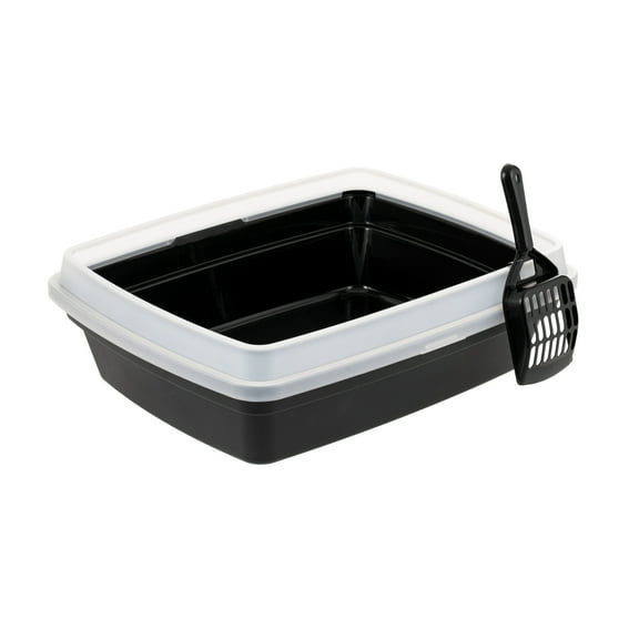 'IRIS Open Top Cat Litter Box with Scoop, Plastic Pan , Black